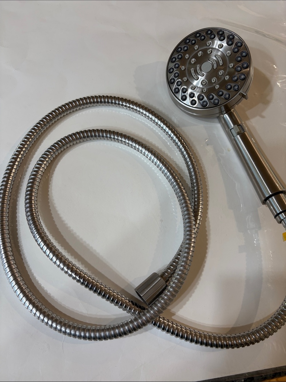 Adjustable Fast Rinse Handheld Shower Head - brushed nickel.